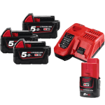 Set 3 acumulatori si incarcator Li-Ion 5Ah Milwaukee M18 NRG-503